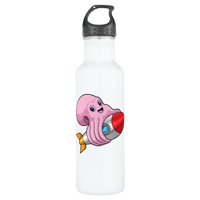 Octopus with Rocket Stainless Steel Water Bottle (Front)