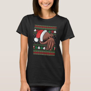 Octopus With Santa's Hat Christmas Style Xmas T-Shirt