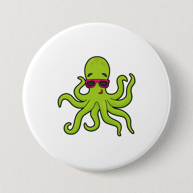 Octopus with Sunglasses Button (Front)