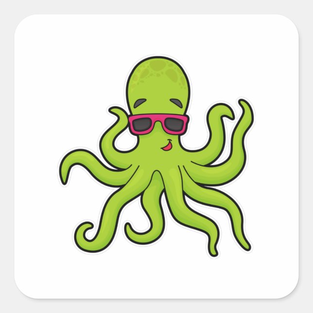 Octopus with Sunglasses Square Sticker (Front)