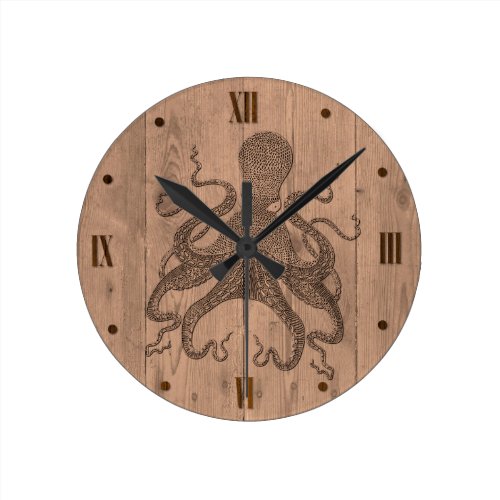 Octopus Wood Look Wall Clock