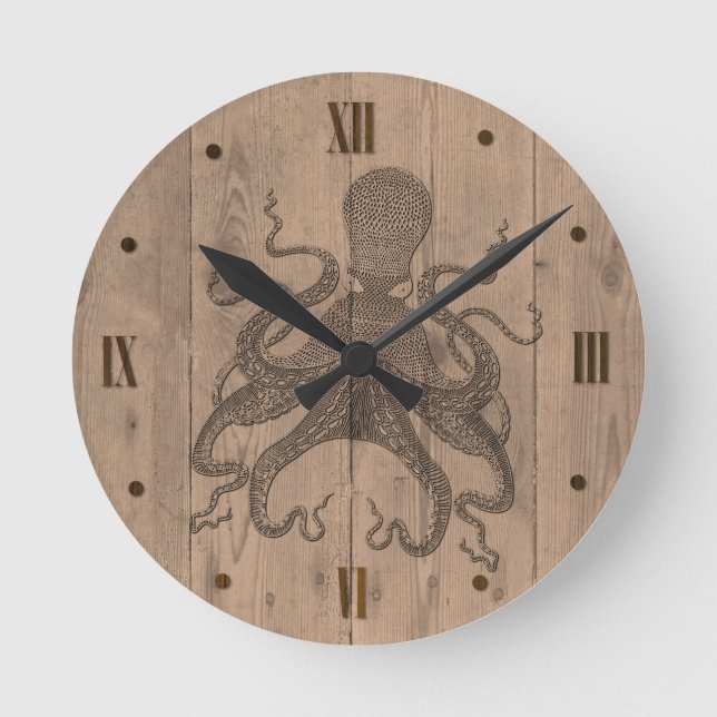Octopus Wood Look Wall Clock (Front)