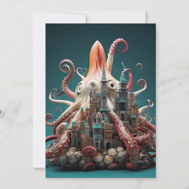 Octopus World Underwater Fantasy Ocean Abstract Invitation (Front)