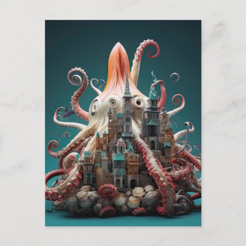 Octopus World Underwater Fantasy Ocean Abstract Postcard