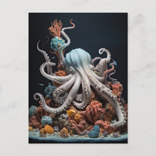 Octopus World Underwater Fantasy Ocean Abstract Postcard