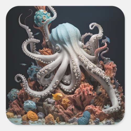 Octopus World Underwater Fantasy Ocean Abstract Square Sticker