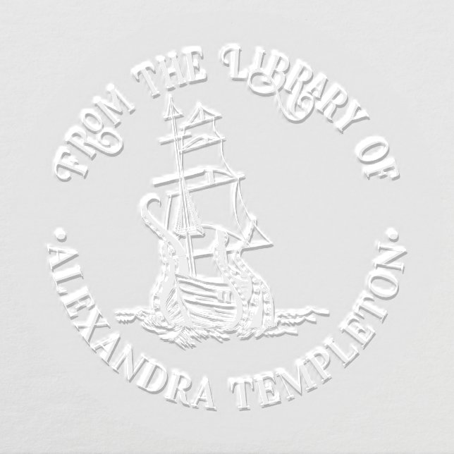 Octopus Wrapped Around Ship Library Book Name Embosser (Design)