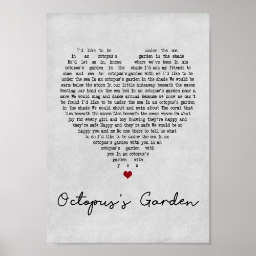 Octopuss Garden Grey Heart Song Lyric Print