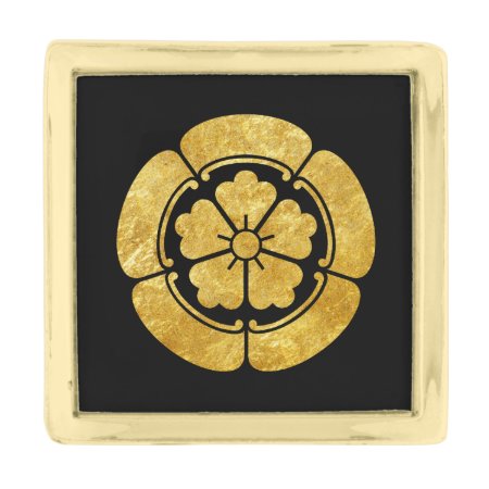 Oda Mon Japanese Samurai Clan Faux Gold On Black Gold Finish Lapel Pin