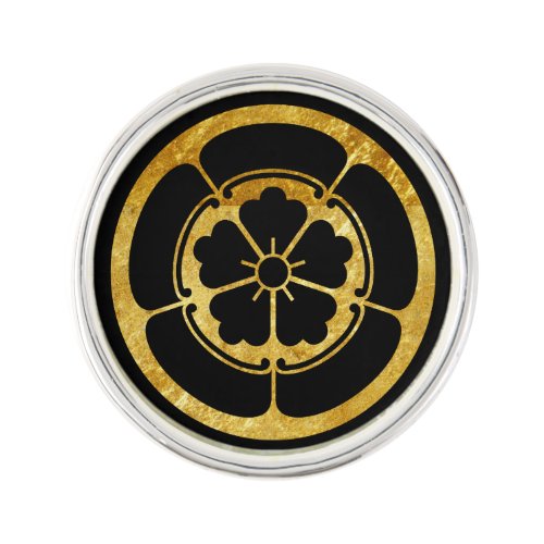 Oda Mon Japanese samurai clan faux gold on black Lapel Pin