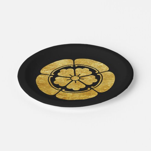 Oda Mon Japanese samurai clan faux gold on black Paper Plates