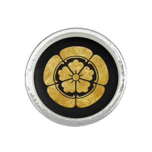 Oda Mon Japanese samurai clan faux gold on black Ring