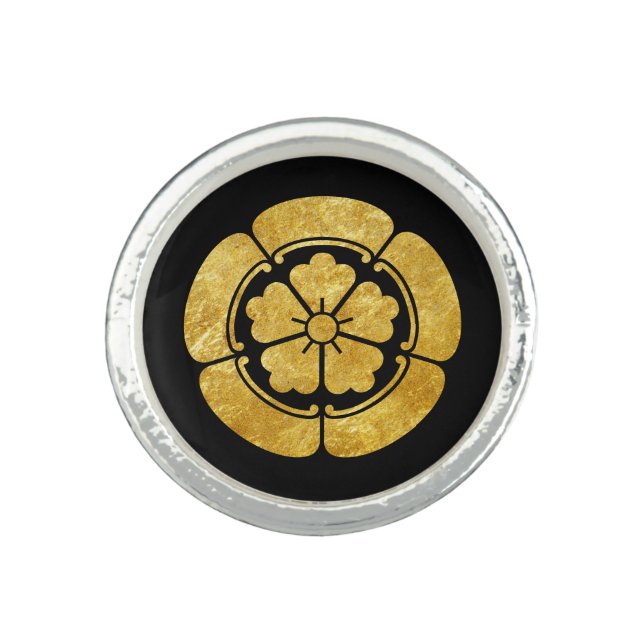 Oda Mon Japanese samurai clan faux gold on black Ring (Front)