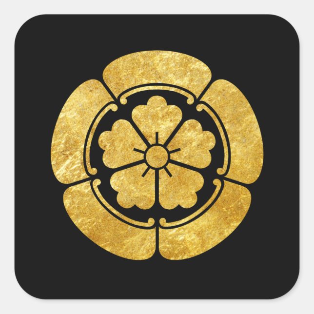 Oda Mon Japanese samurai clan faux gold on black Square Sticker (Front)