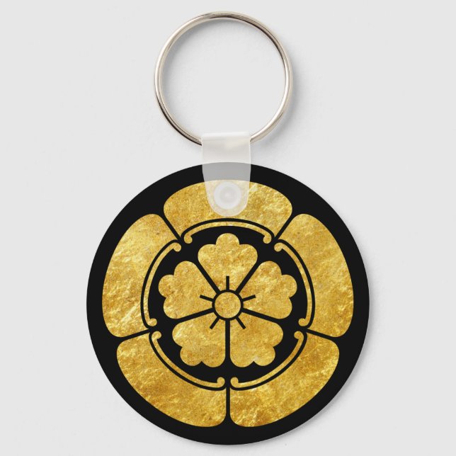 Oda Mon Japanese samurai clan faux gold on purple Keychain (Front)
