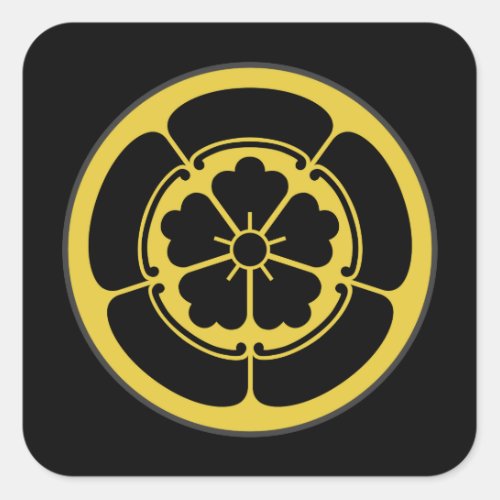 Oda Mon Japanese samurai clan gold on black Square Sticker