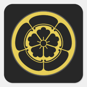 Oda Mon Japanese samurai clan gold on black Square Sticker