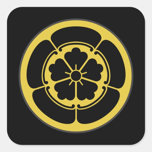 Oda Mon Japanese samurai clan gold on black Square Sticker (Front)