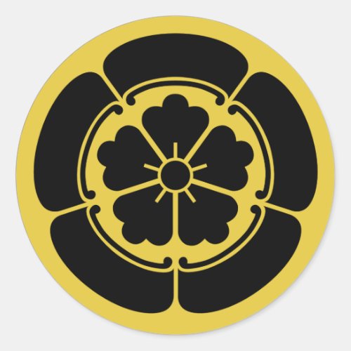 Oda Mon Japanese samurai clan yellow on black Classic Round Sticker