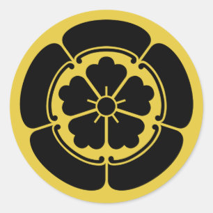 Oda Mon Japanese samurai clan yellow on black Classic Round Sticker