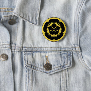 Oda Mon Japanese samurai clan yellow on black Pinback Button