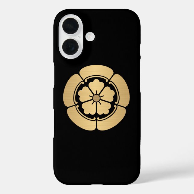 Oda Mon samurai clan brushed faux gold on black Case-Mate iPhone Case (Back)