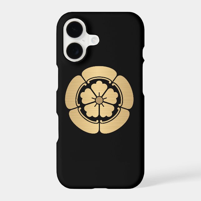 Oda Mon samurai clan brushed faux gold on black Case-Mate iPhone Case (Back)