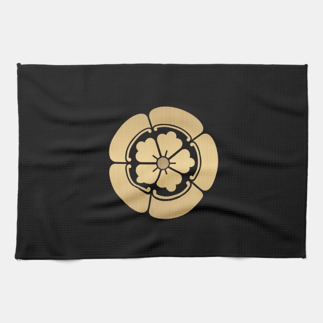 Oda Mon samurai clan brushed Faux gold on black Towel (Horizontal)