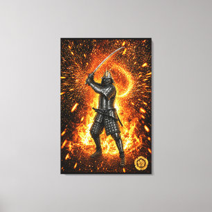 Oda Nobunaga Samurai Armor in Flames 24x36 Canvas Print