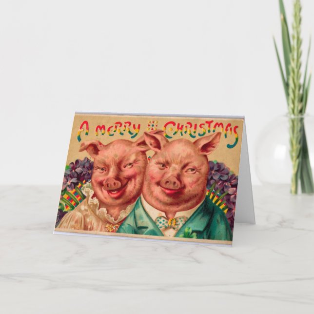 Odd Couple Christmas Card Pig Couple! (Front)