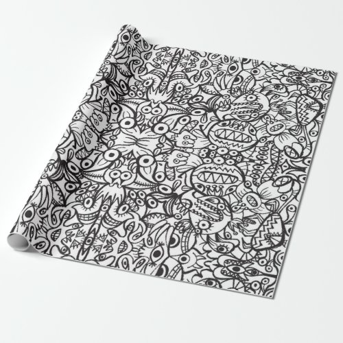 Odd Doodle art creatures in a crazy pattern design Wrapping Paper