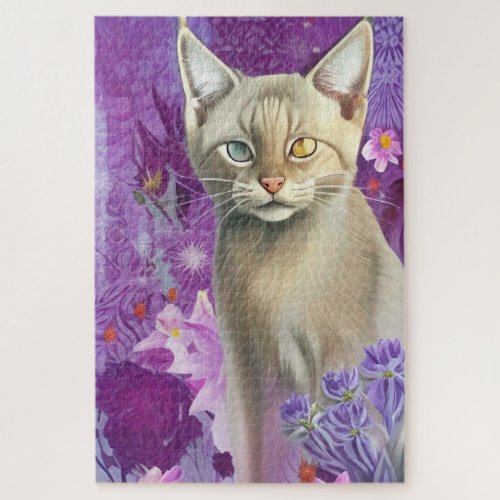 Odd Eyed Siamese Kitten in purple  Jigsaw Puzzle