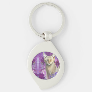 Odd Eyed Siamese Kitten in purple Keychain