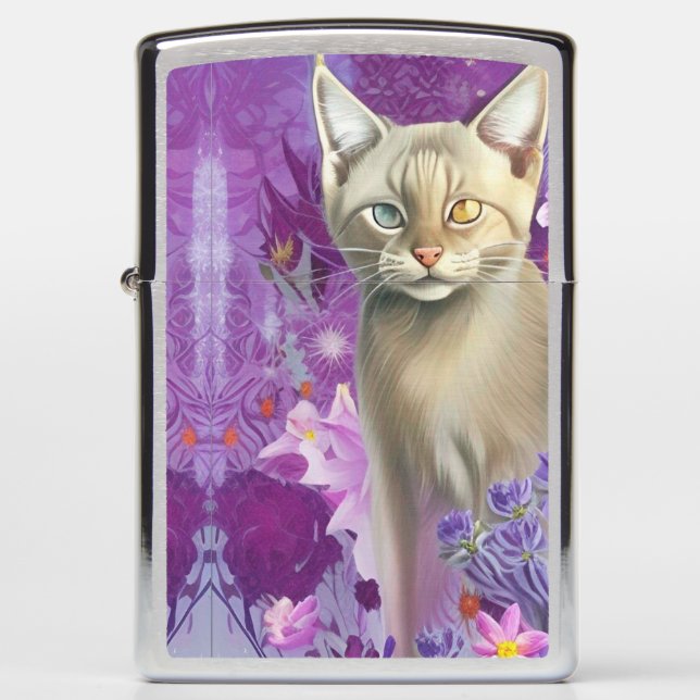 Odd Eyed Siamese Kitten in purple  Zippo Lighter (Front)