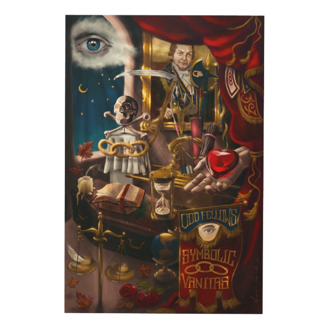 Odd Fellows Symbolic Vanitas Wood Wall Art (Front)