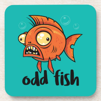 Odd Fish Quirky Funny Orange Goldfish Cartoon Beverage Coaster