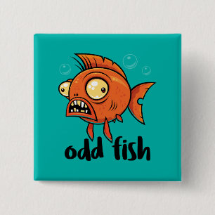 Odd Fish Quirky Funny Orange Goldfish Cartoon Button