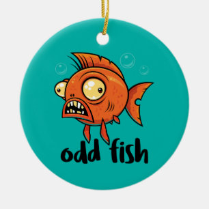 Odd Fish Quirky Funny Orange Goldfish Cartoon Ceramic Ornament