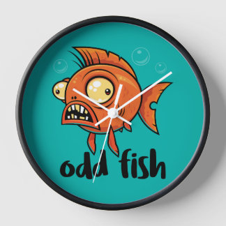 Odd Fish Quirky Funny Orange Goldfish Cartoon Clock