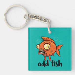 Odd Fish Quirky Funny Orange Goldfish Cartoon Keychain