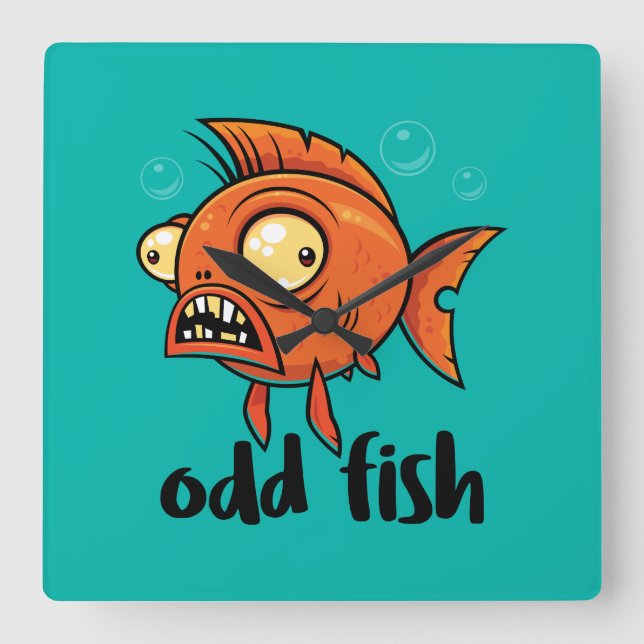 Odd Fish Quirky Funny Orange Goldfish Cartoon Square Wall Clock (Front)