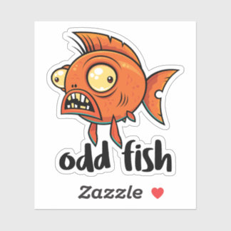 Odd Fish Quirky Funny Orange Goldfish Cartoon Sticker