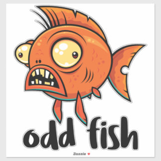 Odd Fish Quirky Funny Orange Goldfish Cartoon Sticker