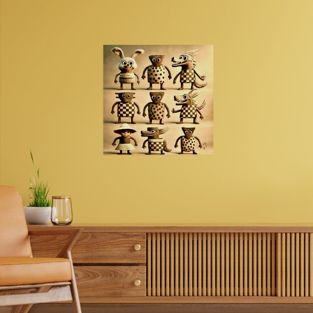 Odd Friends – Checker & Dots Creature Family Poster (Living Room 2)