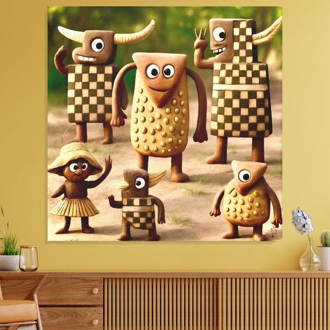 Odd Friends – Forest Checker & Dots Clan Poster Canvas Print (Insitu(LivingRoom))