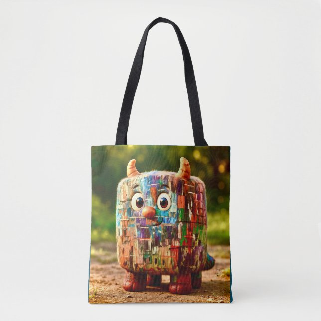 Odd Friends – Patchwork Cube Monster Poster Tote Bag (Front)