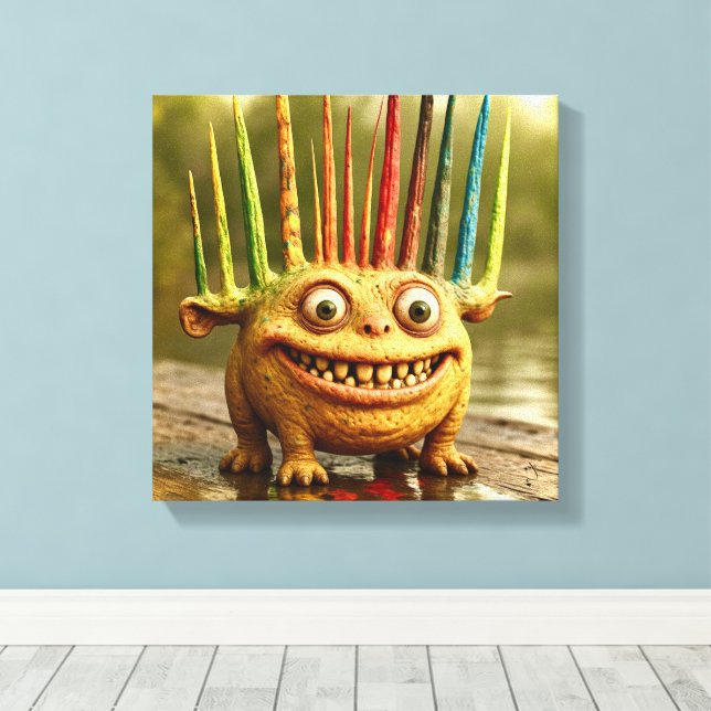Odd Friends – Rainbow Spikes Monster Canvas Print (Insitu(Wood Floor))