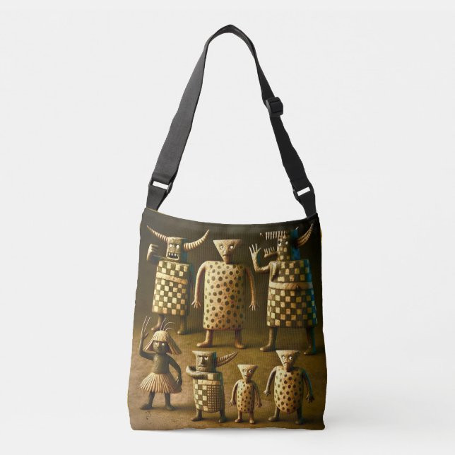 Odd Friends – Tribal Checker & Dots Poster Crossbody Bag (Front)