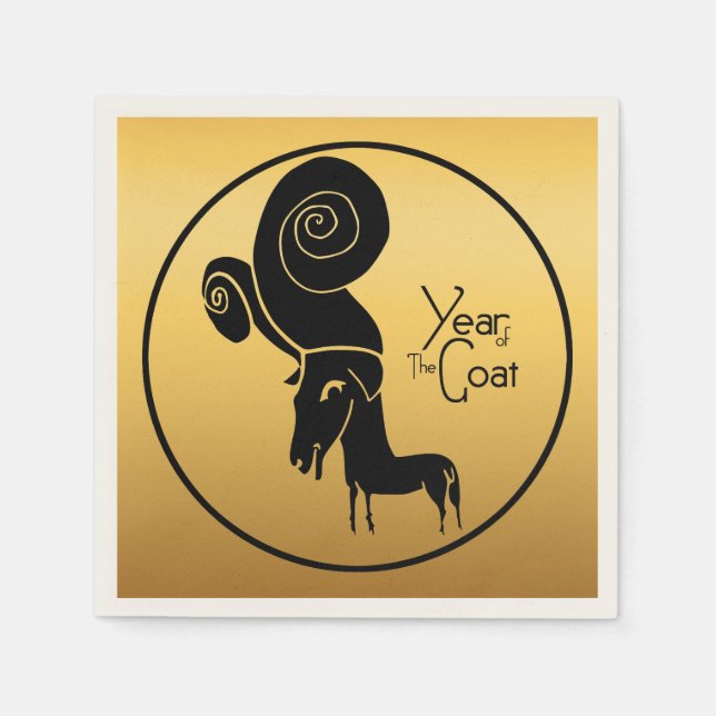 Odd Gold Ram Goat Chinese Year Zodiac Paper Napkin (Front)