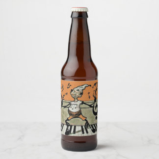 Odd Little Elf Musical Note Arms Legs on Piano Beer Bottle Label